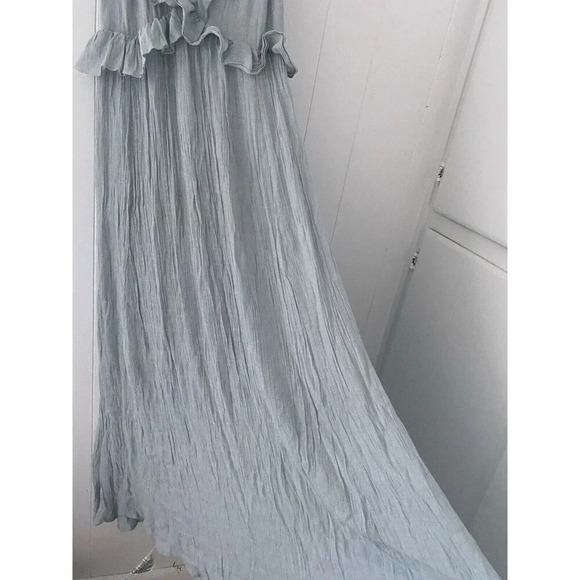 Flawless Fit & Flare Gauzy Maxi Ruffle Trim Tie Back Dress Size XL Mint Color - Picture 3 of 7